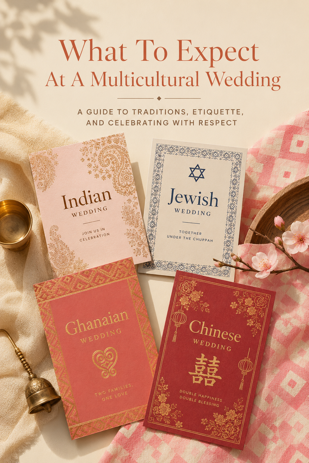 A group of 4 multicultural wedding invitations