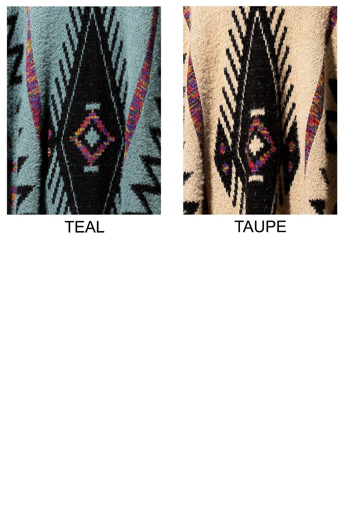 Fuzzy Knit Aztec Pattern Ruana with Tassels