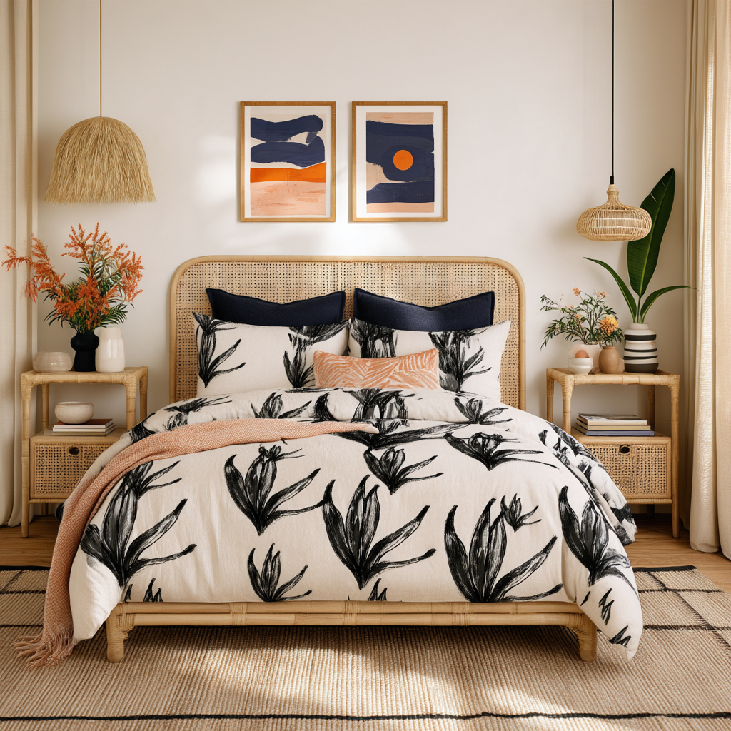 Piped Cushion Cover in Eel Frond Print