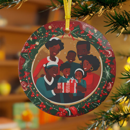 Black Family Glass Ornament