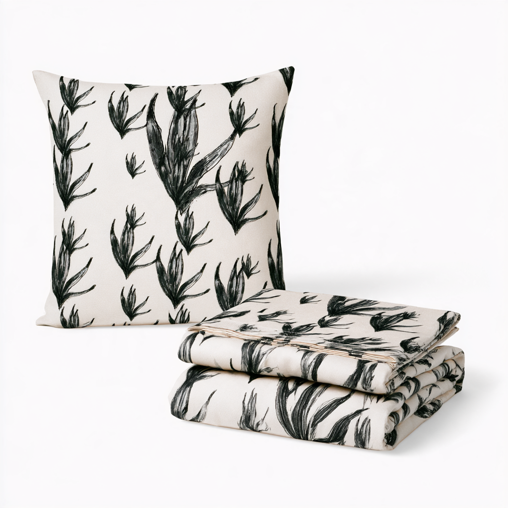 Piped Cushion Cover in Eel Frond Print
