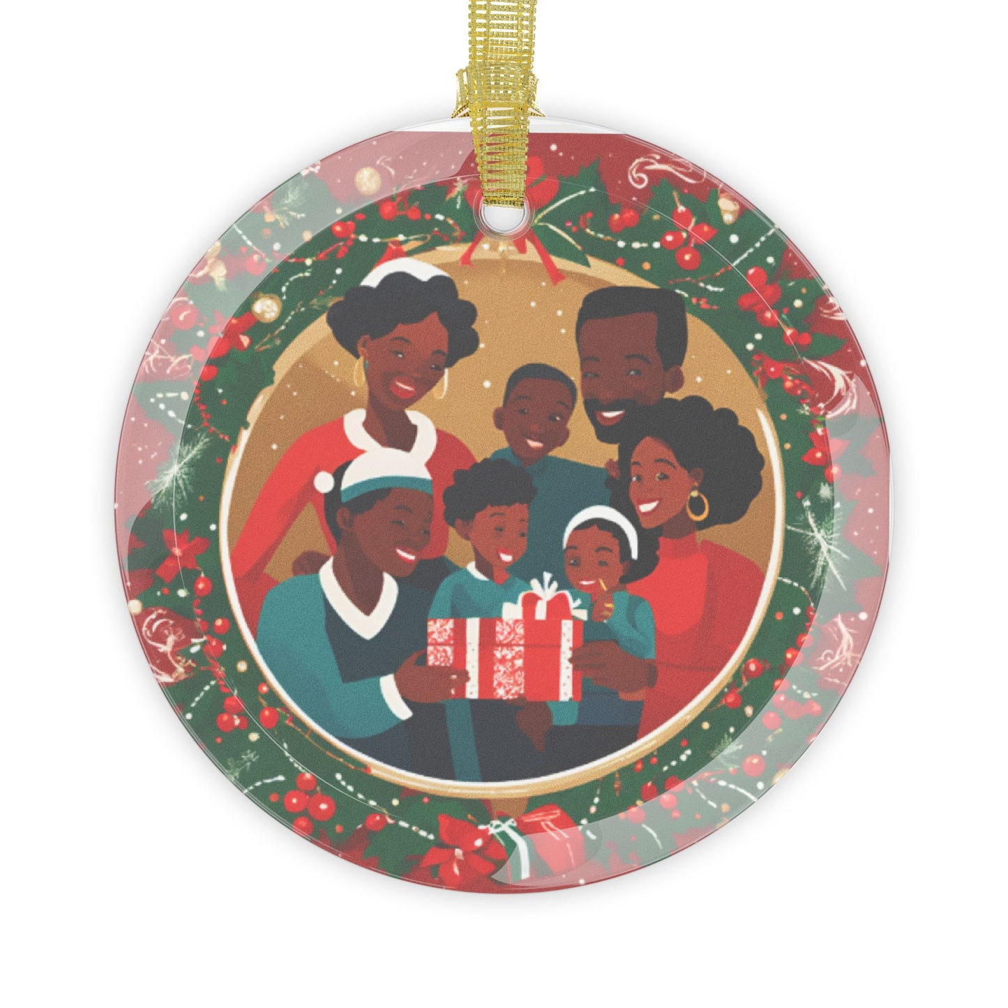 Black Family Glass Ornament