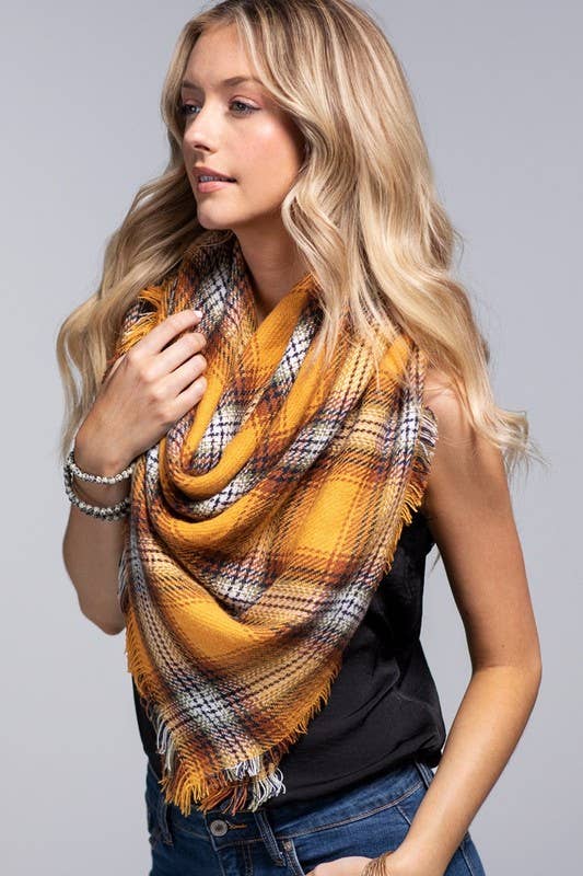 On the Fringe Plaid Fringed Edge Scarf