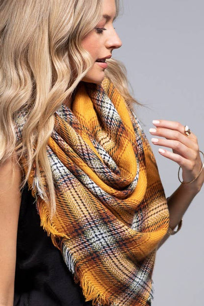 On the Fringe Plaid Fringed Edge Scarf