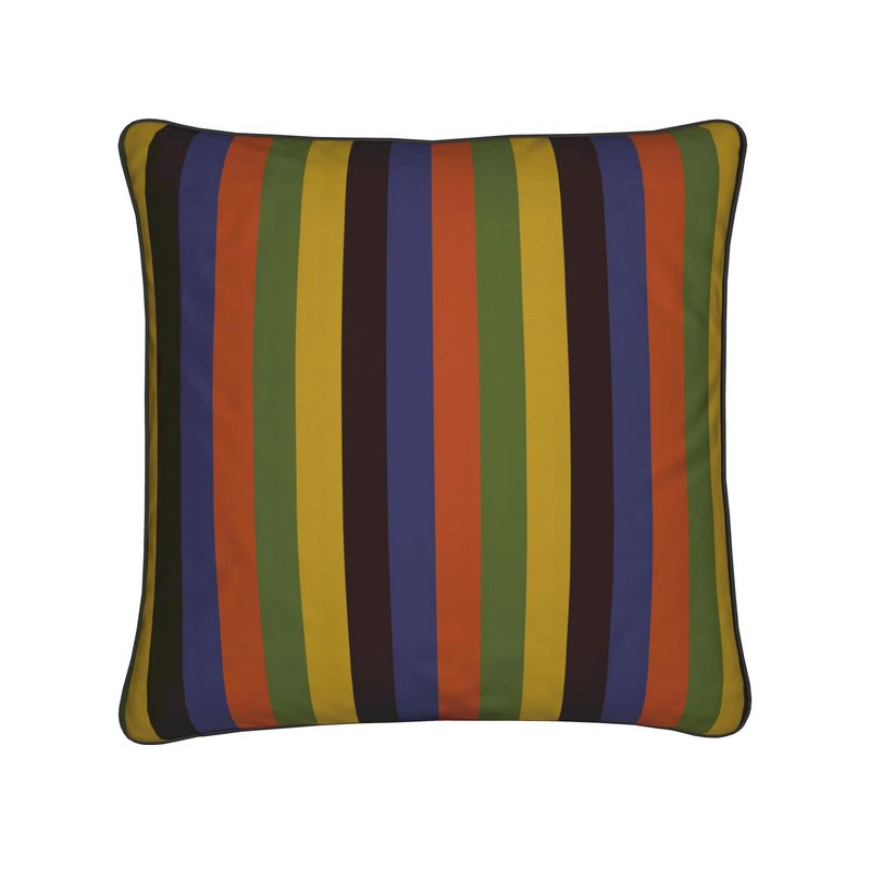 Multicolored striped pillow on a white background