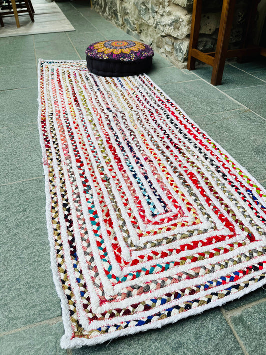 CARNIVAL Area Rug Multi Colour White Cotton Braided Rug