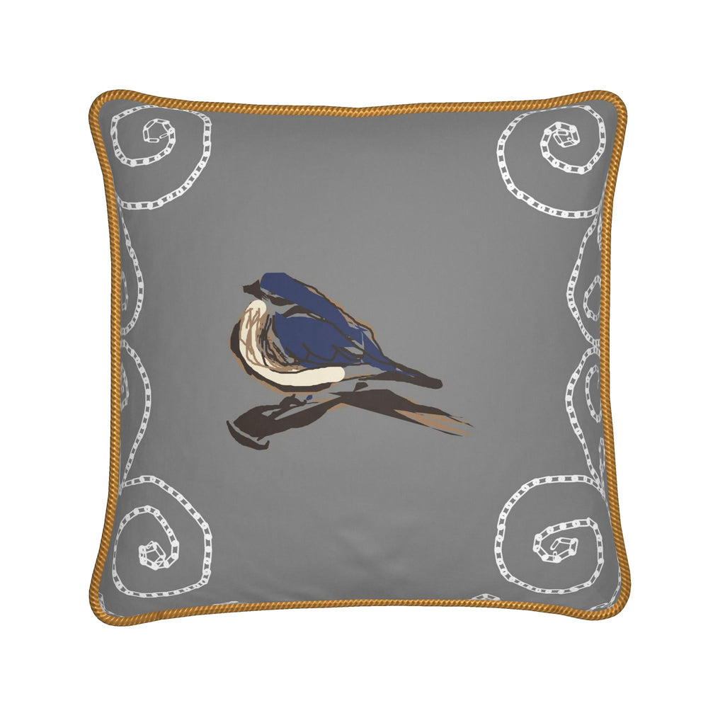 Luxury Piped Silk Pillow  mini | Old Silver Beach Magpie