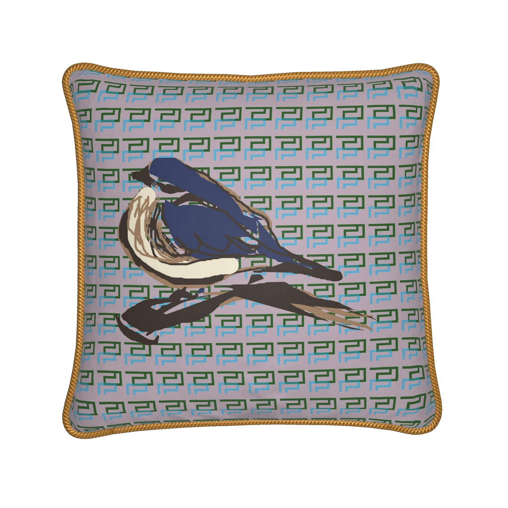 Piped Silk Pillow | CoCo Magpie + Santorini Limestone Greek Key