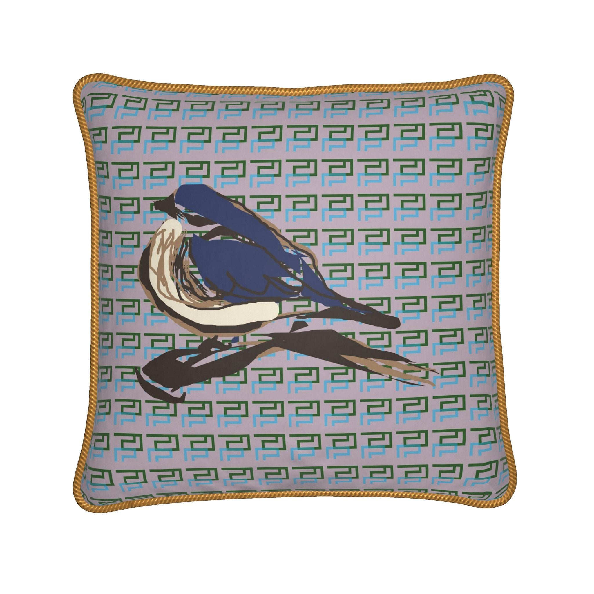 Piped Silk Pillow | CoCo Magpie + Santorini Limestone Greek Key