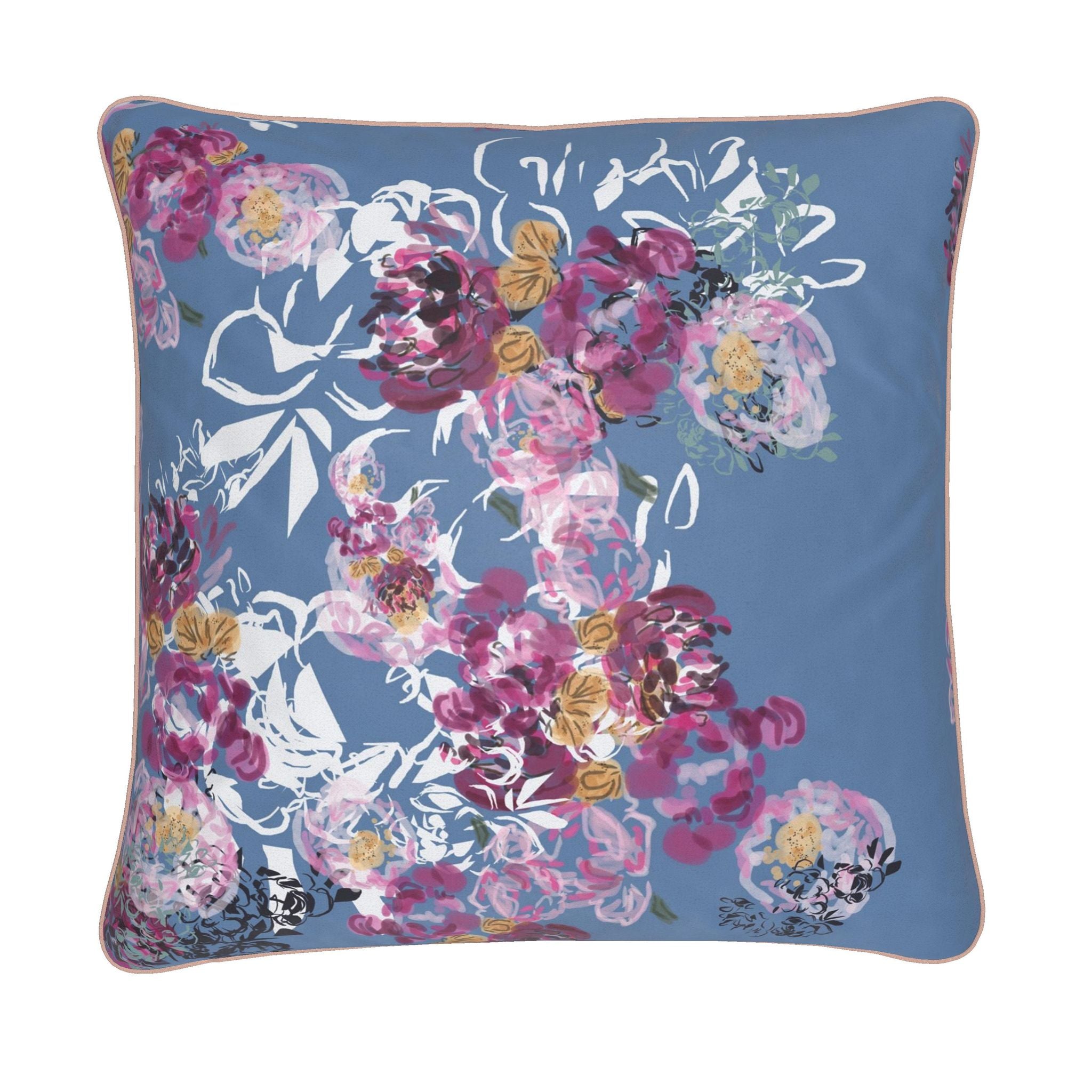 Reversible Piped Pillow Cover in Floral Print | Greek Key Print