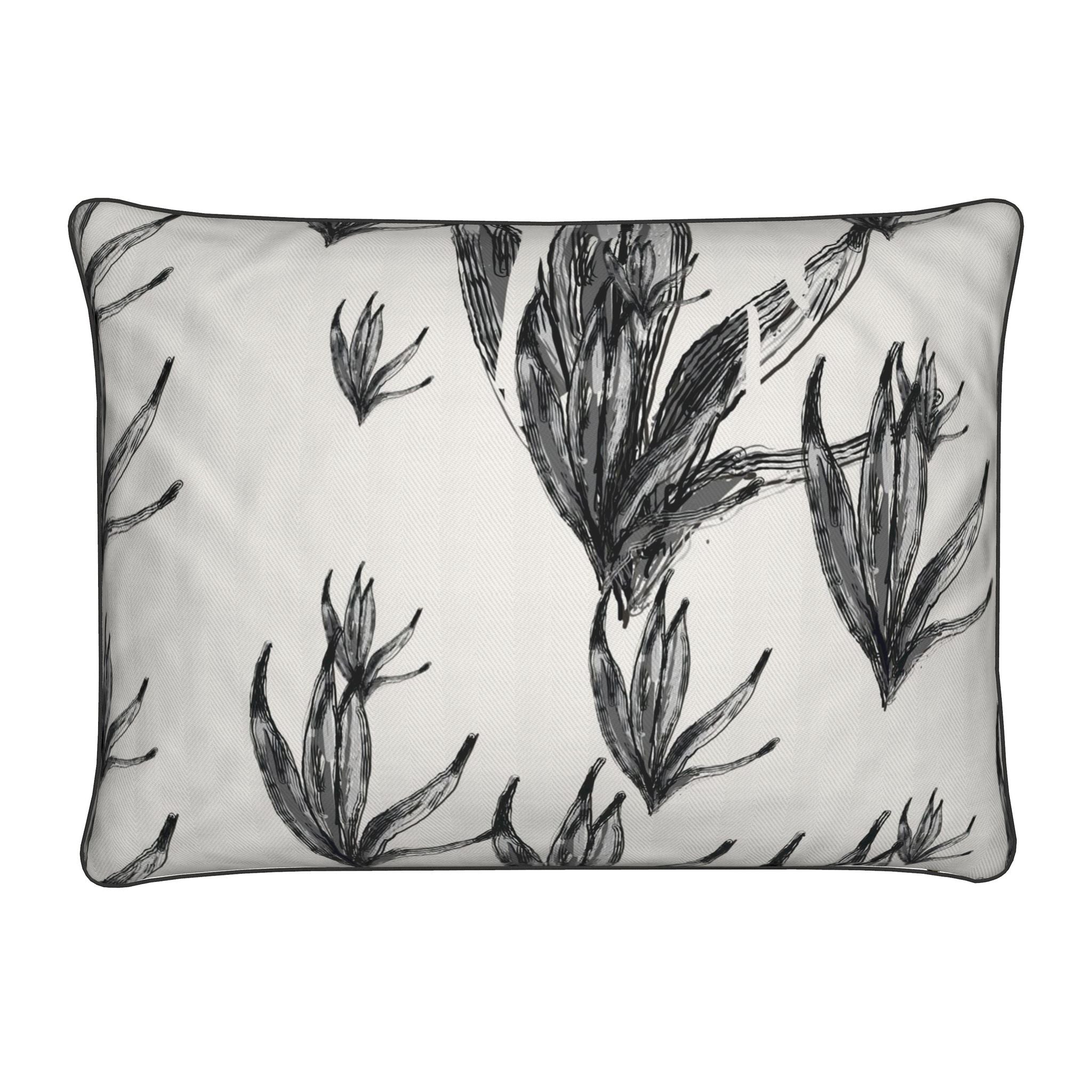 Piped Cushion Cover in Eel Frond Print