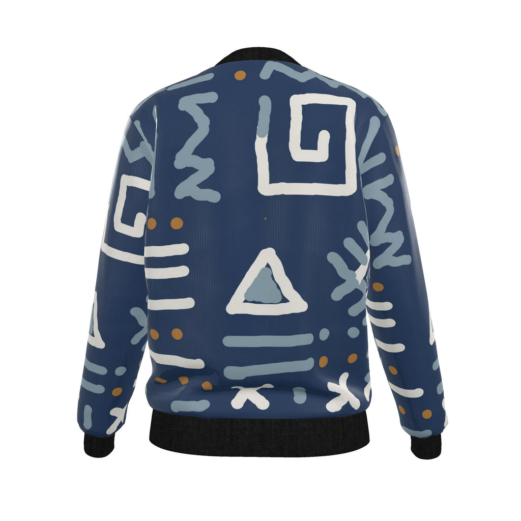 Women's Reversible Silk  Bomber Jacket | Blue Adinkra