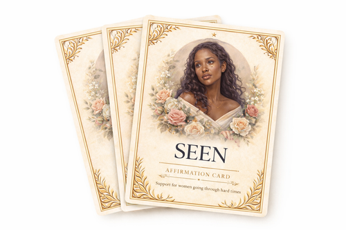 Three affirmation cards featuring a woman's portrait and floral design on a white background.