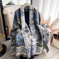 Blue / Gray Vintage Floral Reversible Wrap