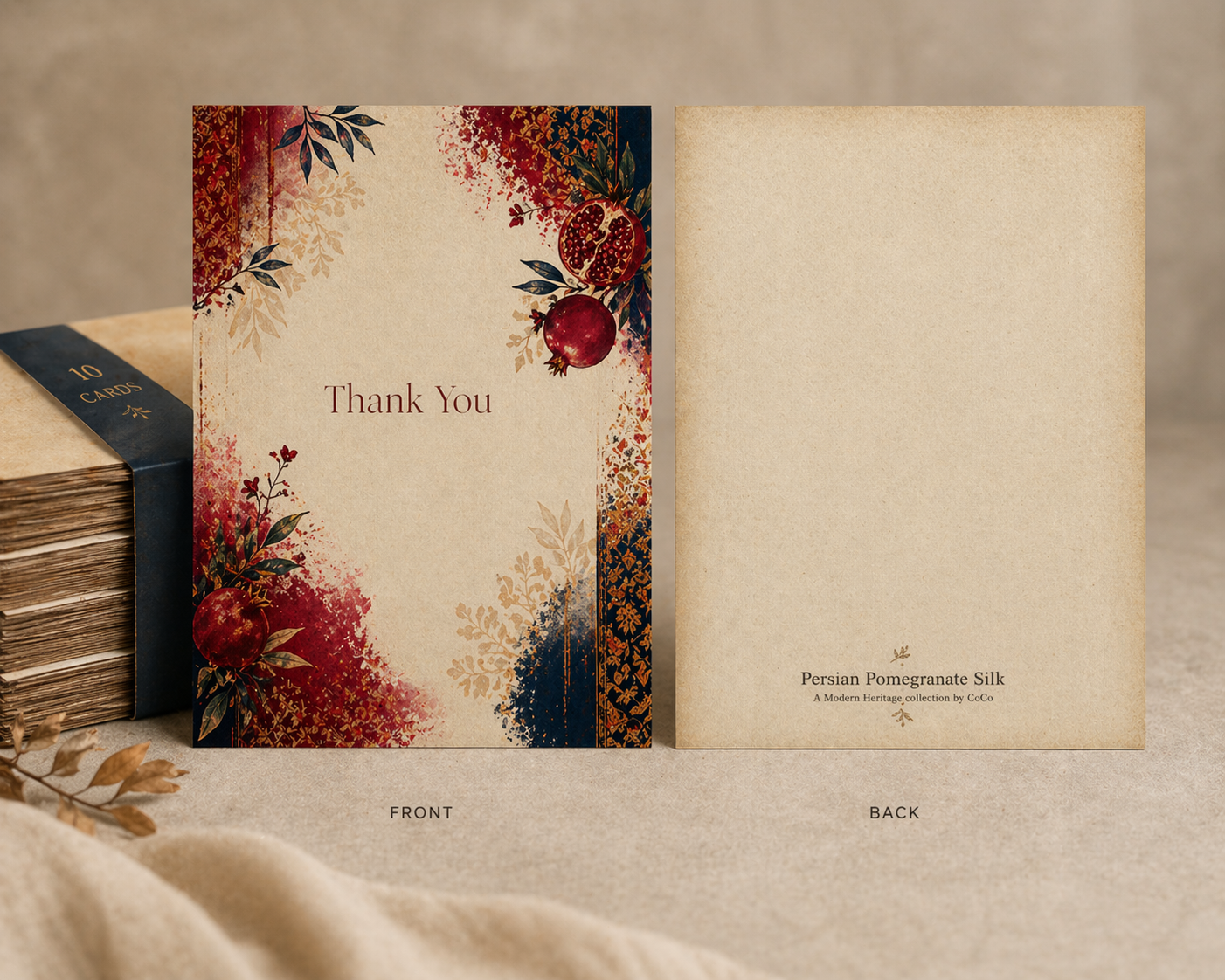 Thank You Cards - 10 Pack | Modern Heritage-Persian Pomegranate Silk
