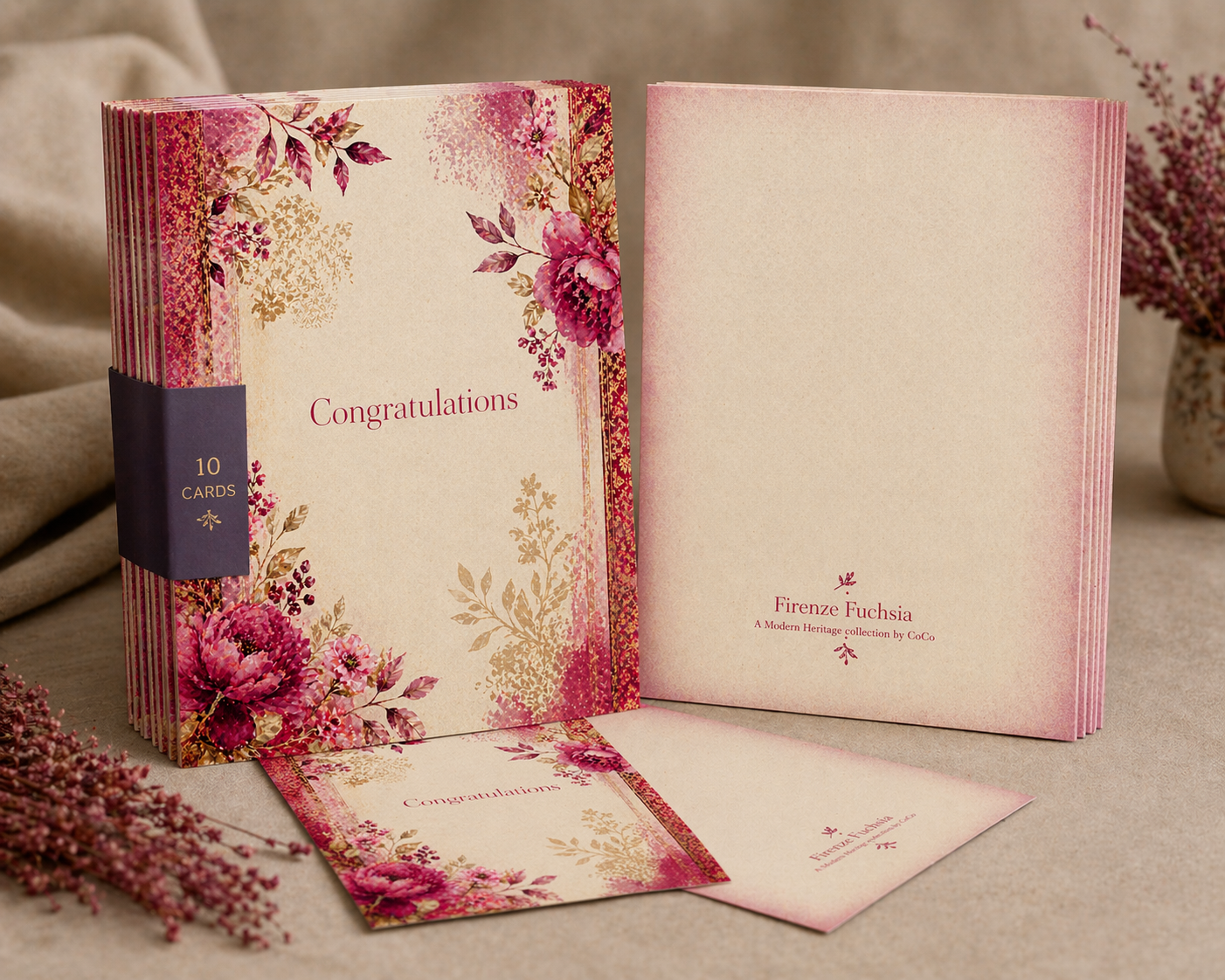 Congratulation Cards - 10 Pack | Modern Heritage-Firenze Fucshia