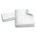 Folded white bed sheets on a white background