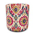 Decorative ottoman with a colorful pattern on a white background