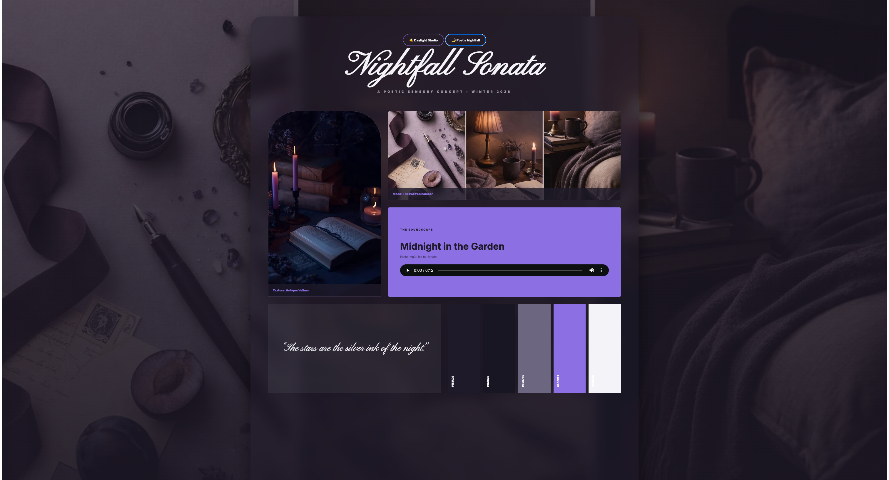 Storyteller Sensory Concept Suite — Poet’s Nightfall