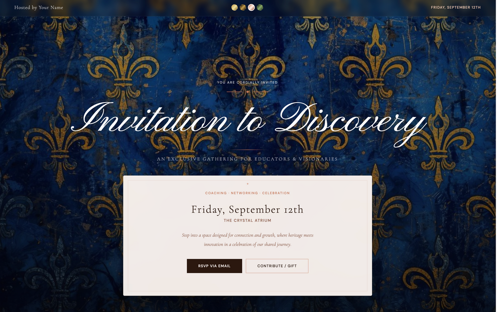 Fleur Dis Lis Event Landing Page with RSVP — Editable Digital Celebration Template