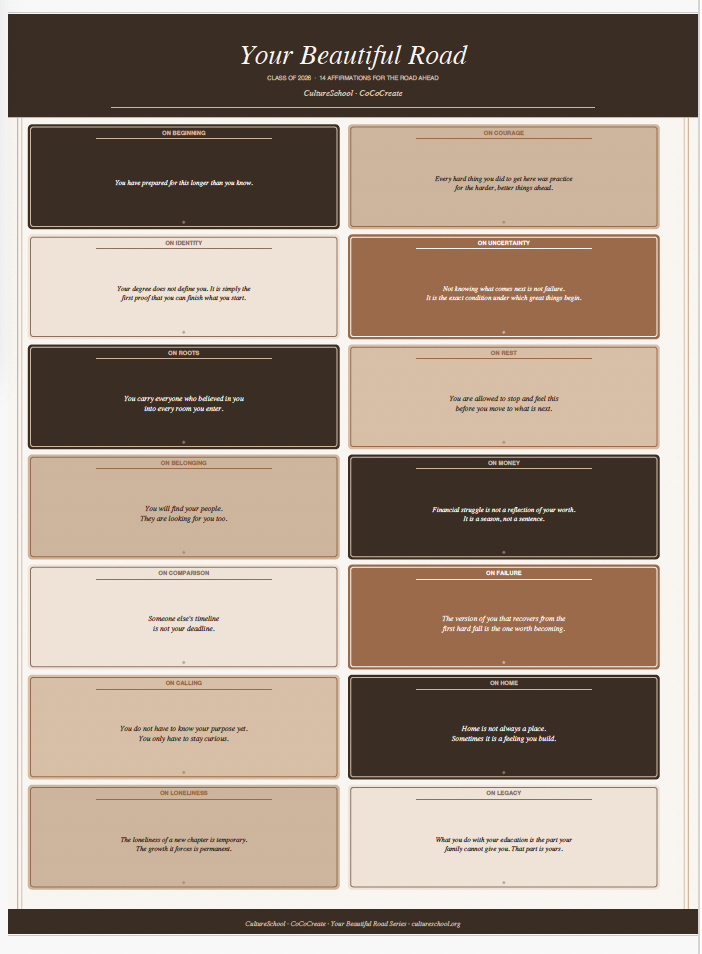 Collection of text-based design elements on a white background with 'Your Beautiful Road' branding.