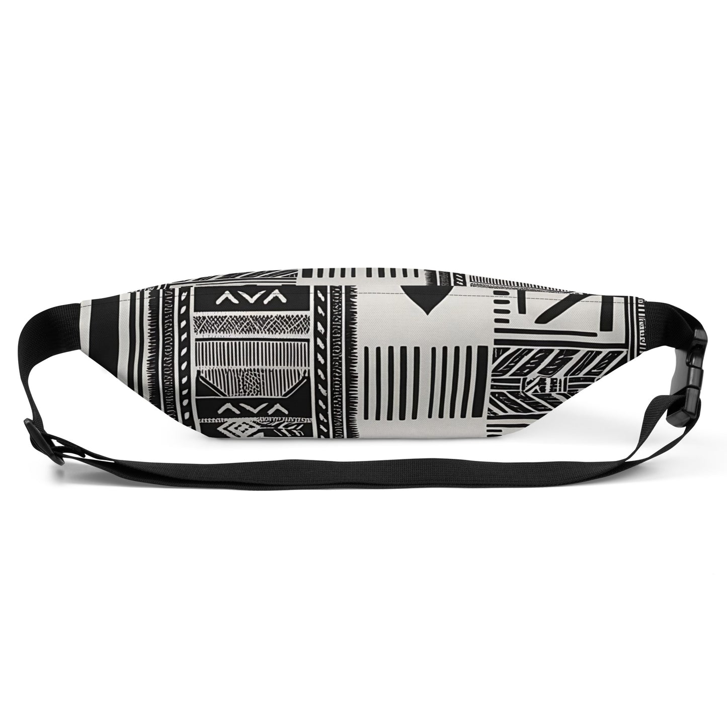 black and white kente cloth printed fanny pack