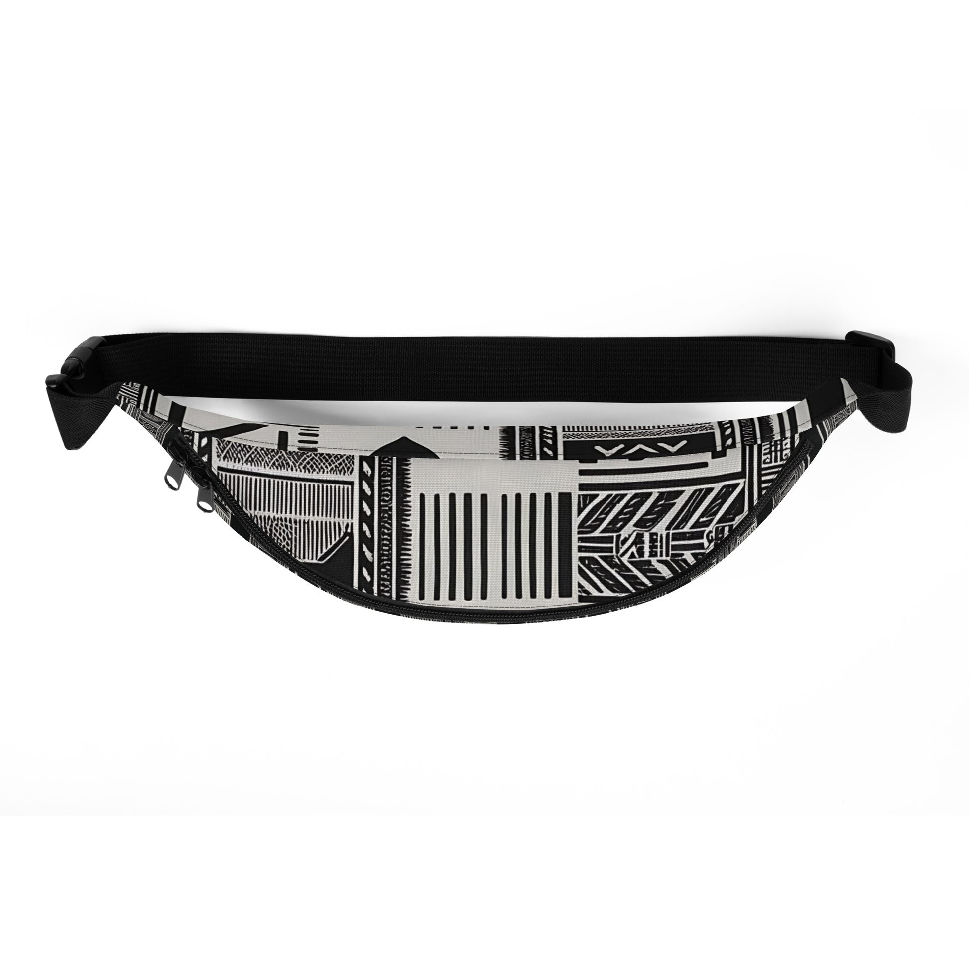 black and white kente cloth printed fanny pack