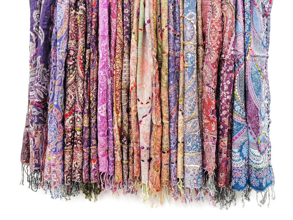 Amanda Thick Stitch Embroidered Scarf Assorted Jewel Tones