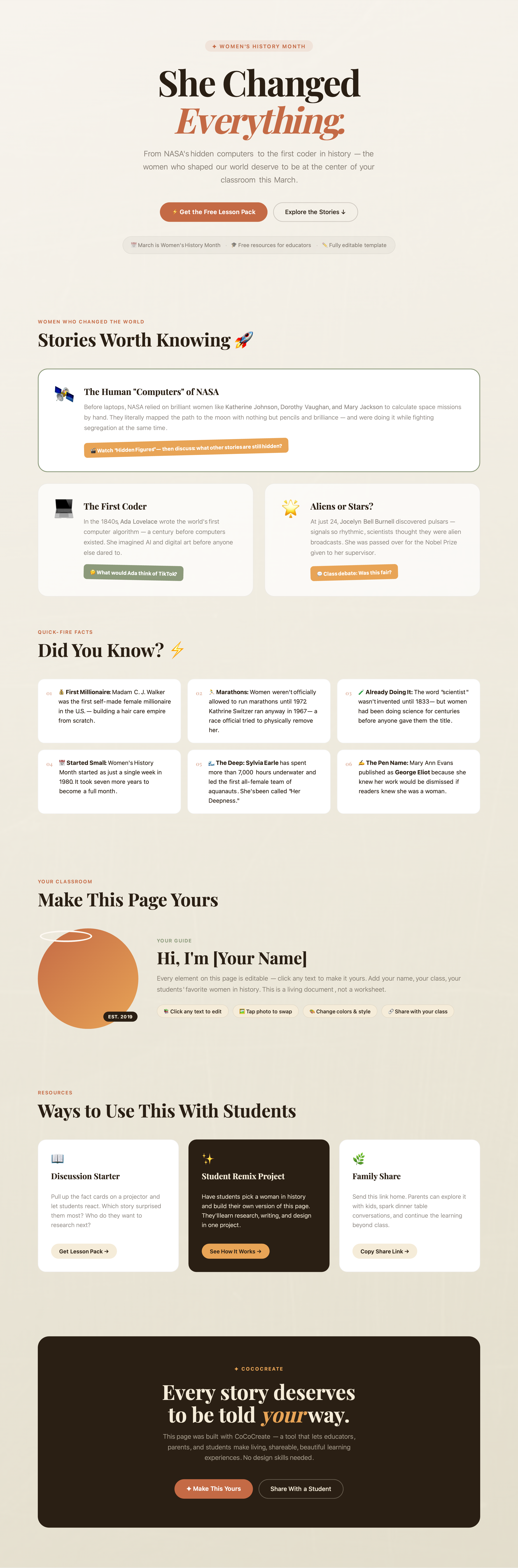 Women's History Month  Educator Landing Page - FREE