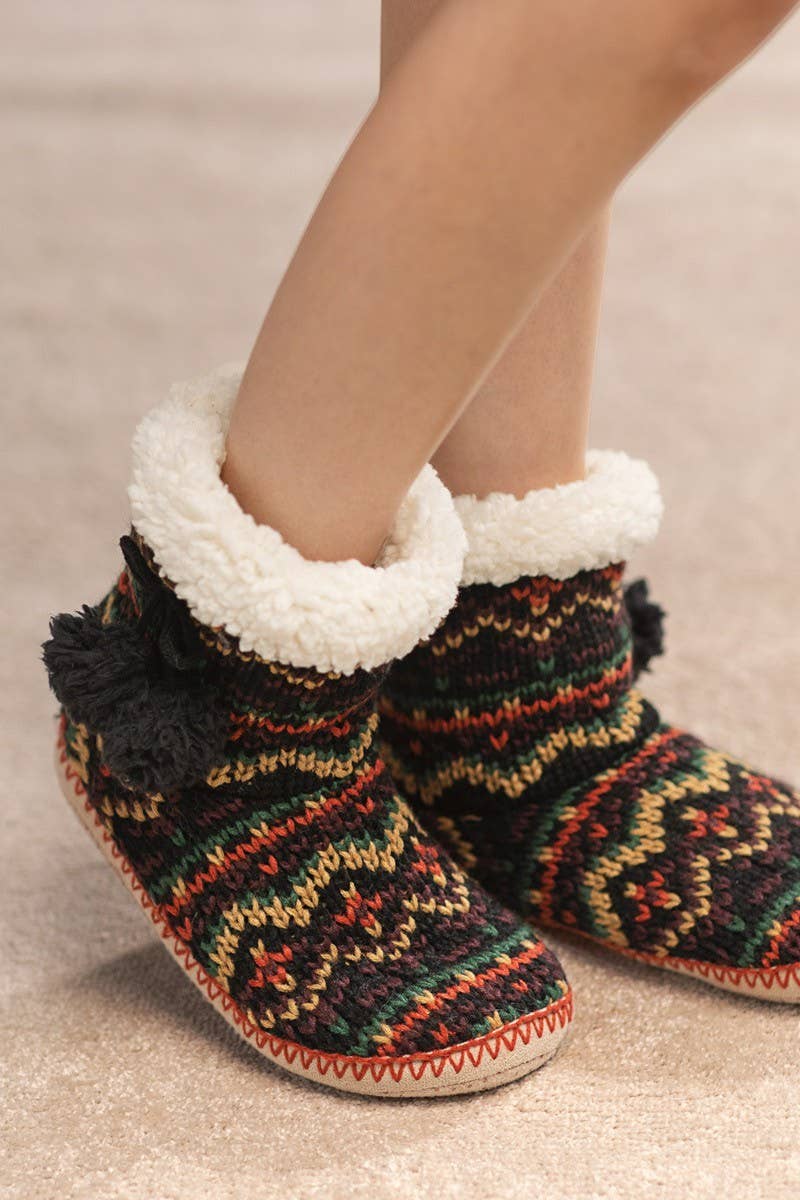 Hand Knitted Multi Color Slipper Boots