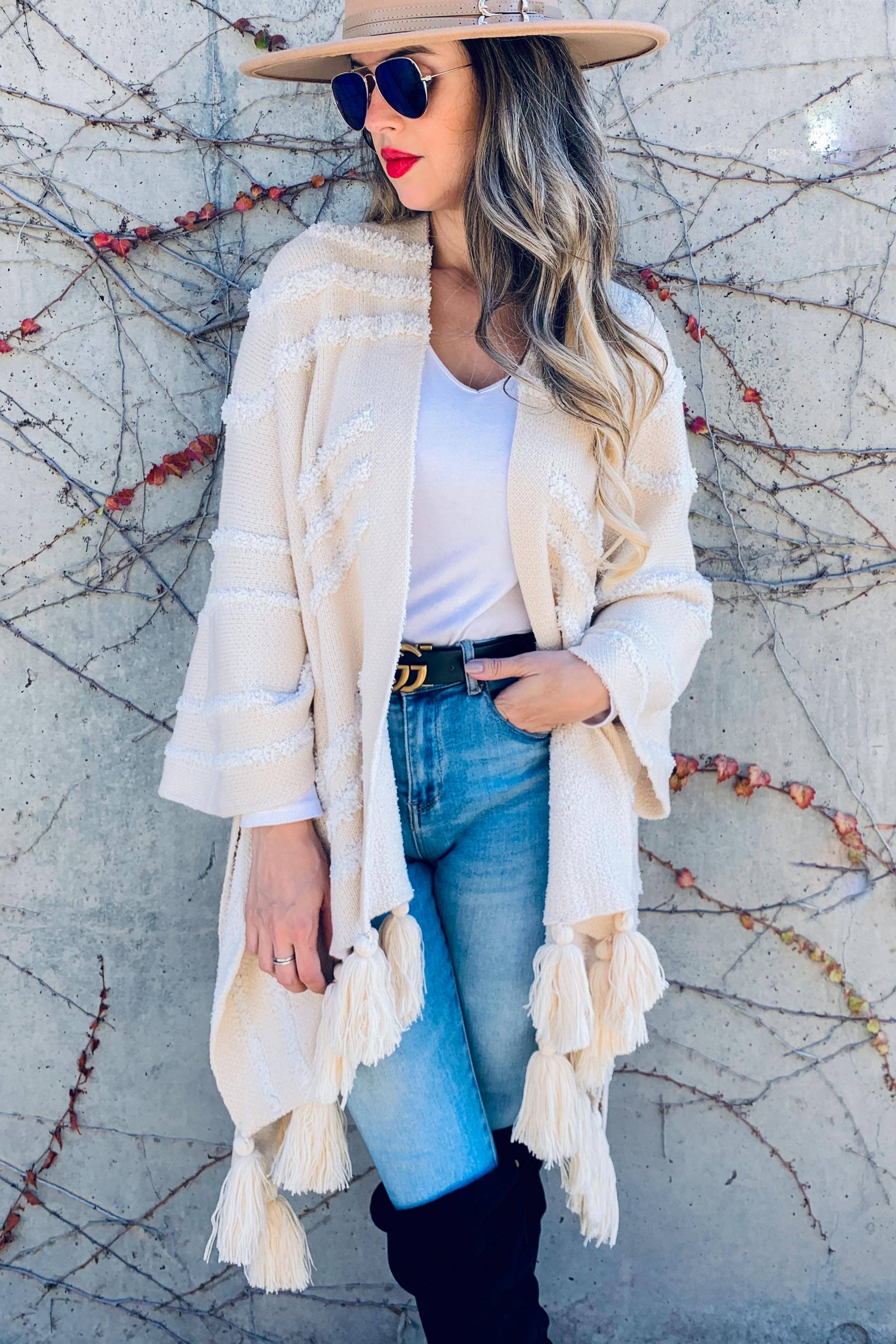 Texture Knit Chunky Tassel Cardigan–Boho Layer | Coming Soon