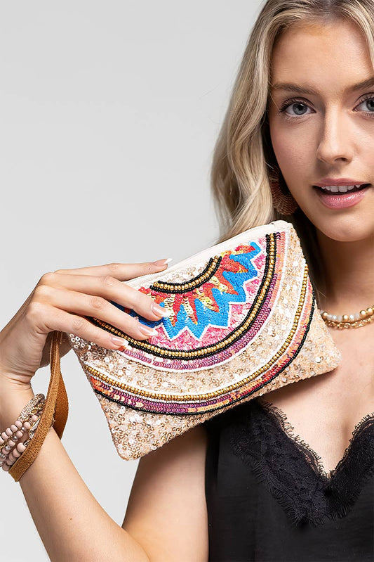 Handmade Crystal Lotus Ethnic Pattern Clutch