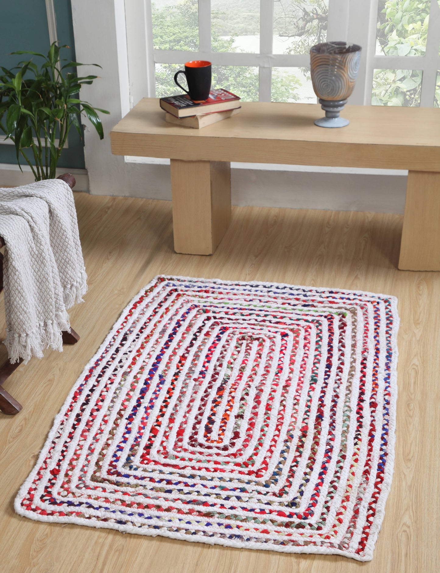 CARNIVAL Area Rug Multi Colour White Cotton Braided Rug