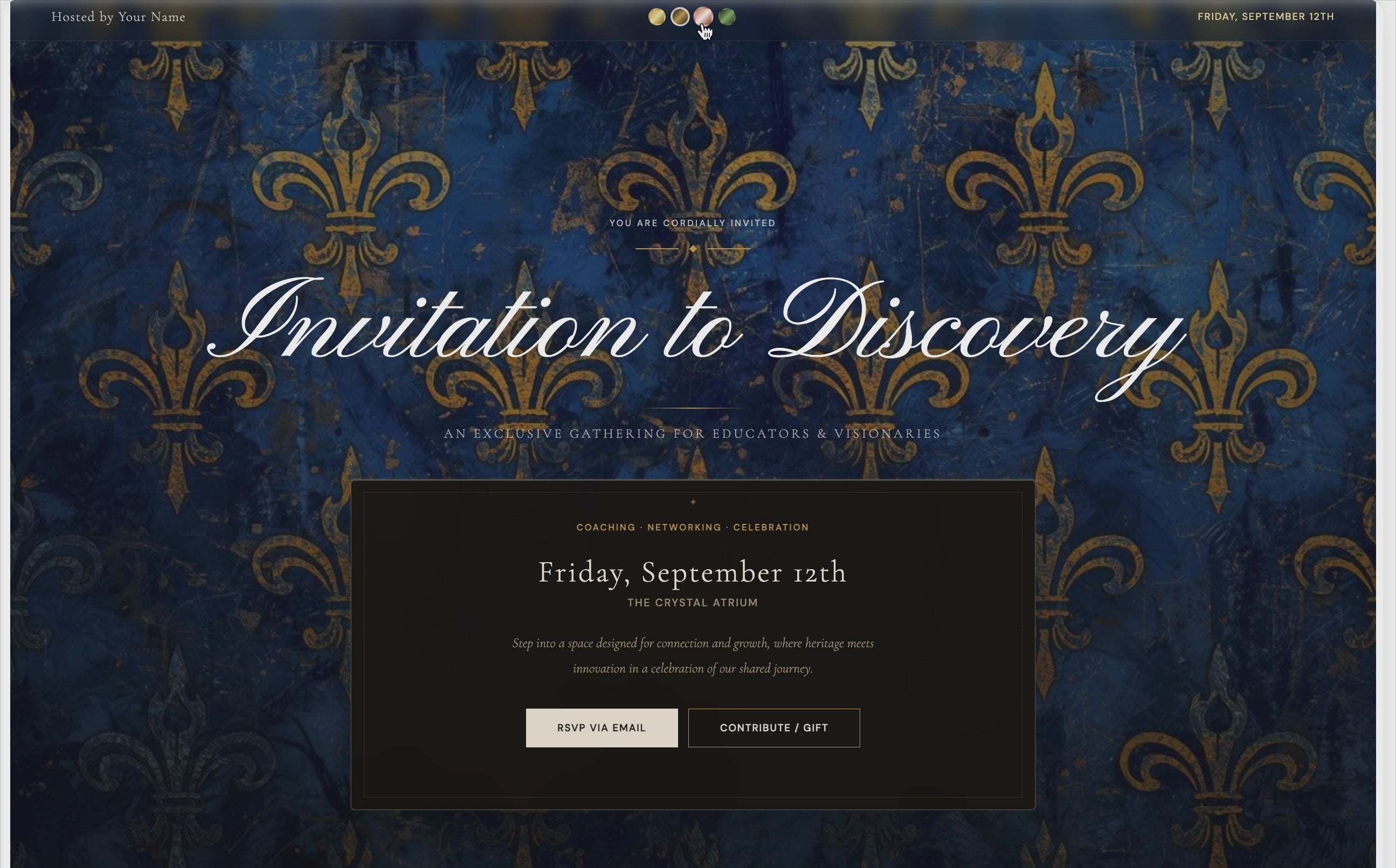 Fleur Dis Lis Event Landing Page with RSVP — Editable Digital Celebration Template