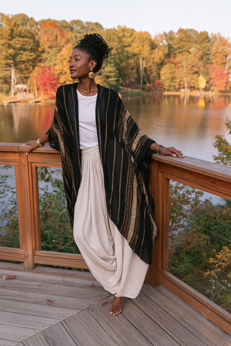 Midnight Navy Striped Kimono