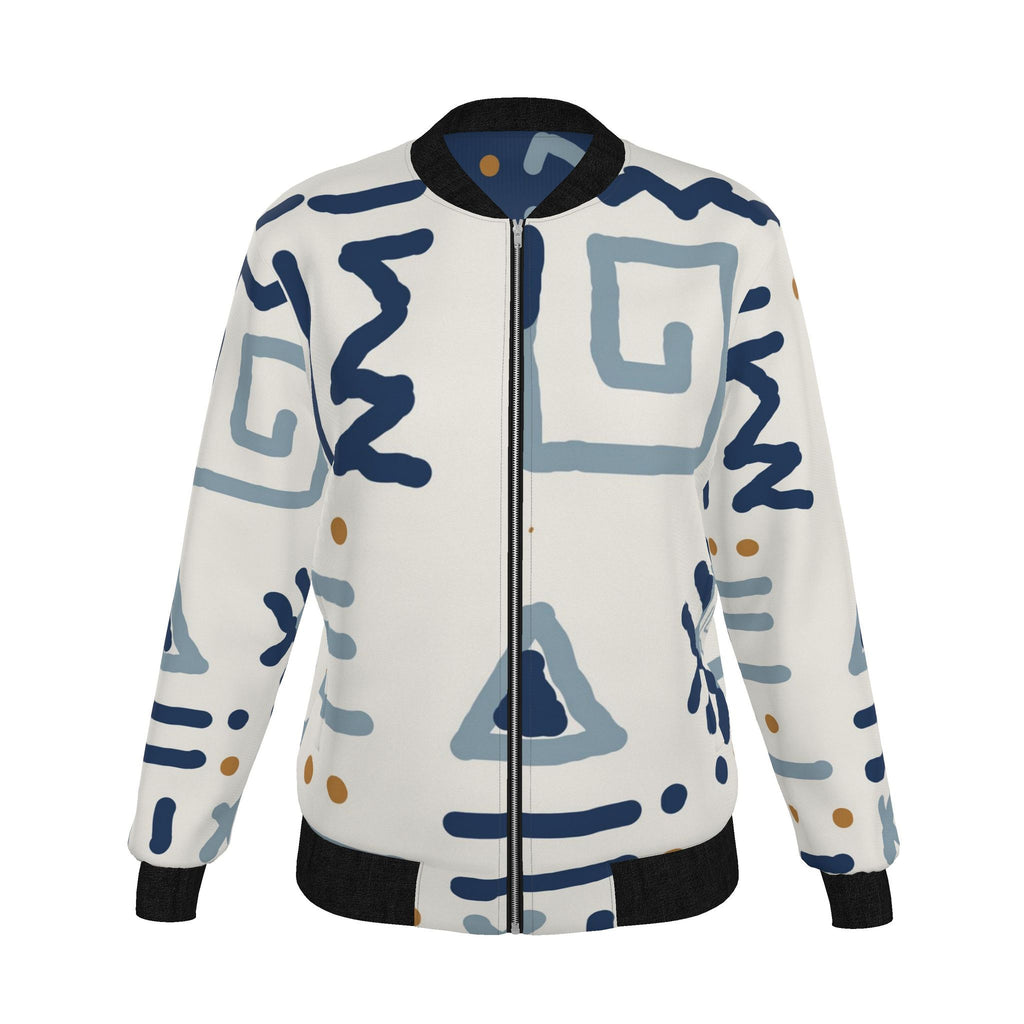 Women's Reversible Silk  Bomber Jacket | Blue Adinkra